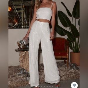 12th Tribe Set White Sequin Pants